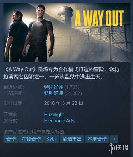 Steam每日特惠：《逃出生天》2折 《双人成行》4折